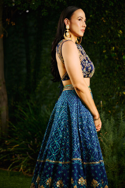 Lokesha Bandhani Lehenga Set- Navy